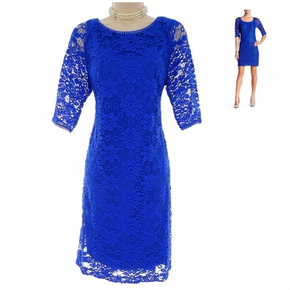 navy lace shift dress